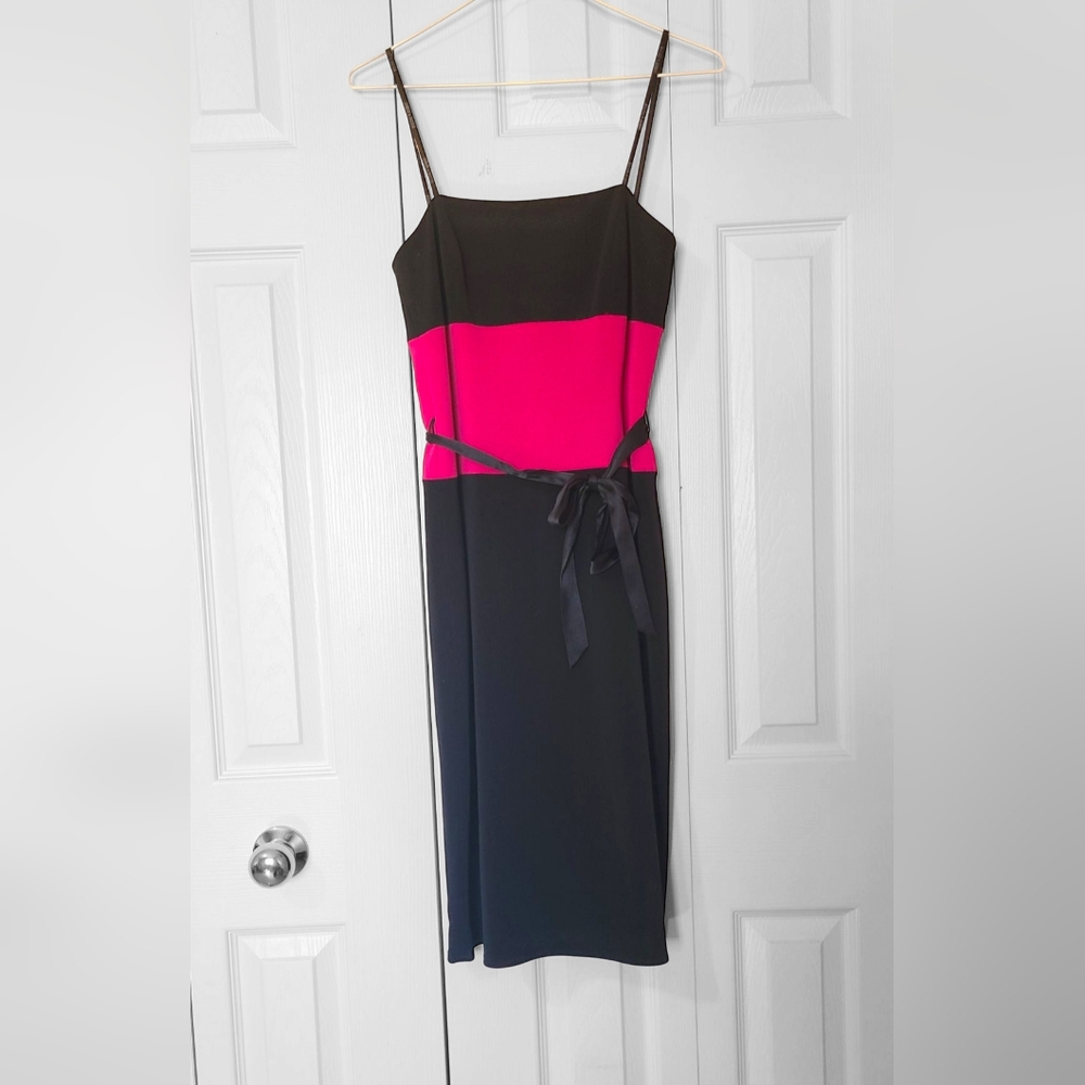 Vtg 1995 Laundry by Shelli Segal Compliance Alliance Pink & Black Corset Dress 